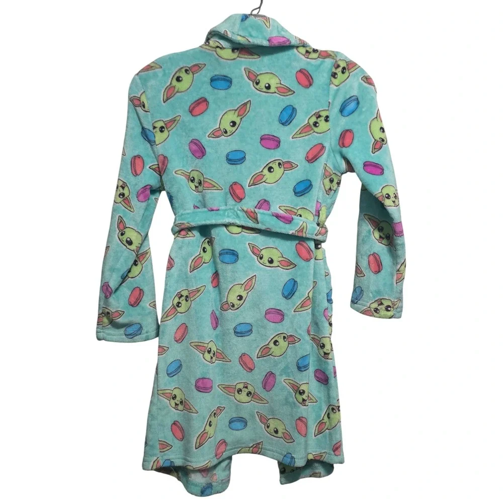Star Wars Grogu Baby Yoda Teal Fleece Bathrobe Girls Size 10 Macaron Print‎ Robe
